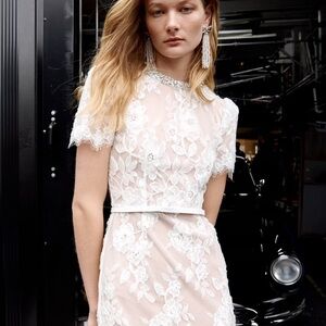 Self-Portrait NWOT WHITE SEQUIN LACE MIDI DRESS